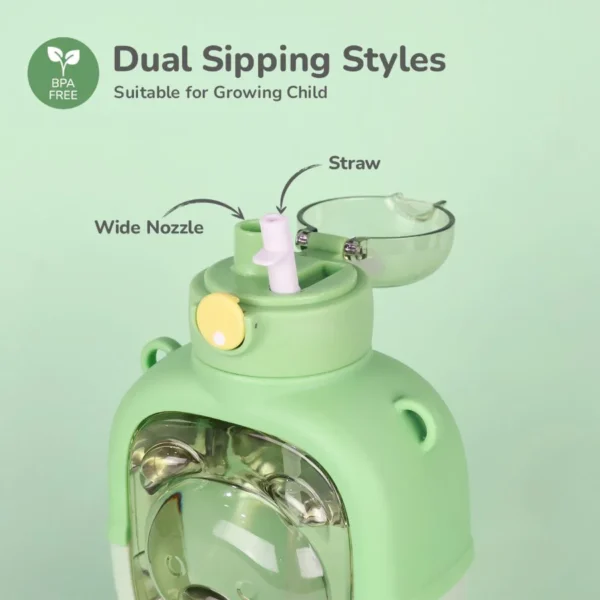 Baloo Straw Sipper Bottle 1000ml BPA free Tritan Material with Silicone Straw  Drinking Water Bottle Push Button Water with Straw Green - Image 3